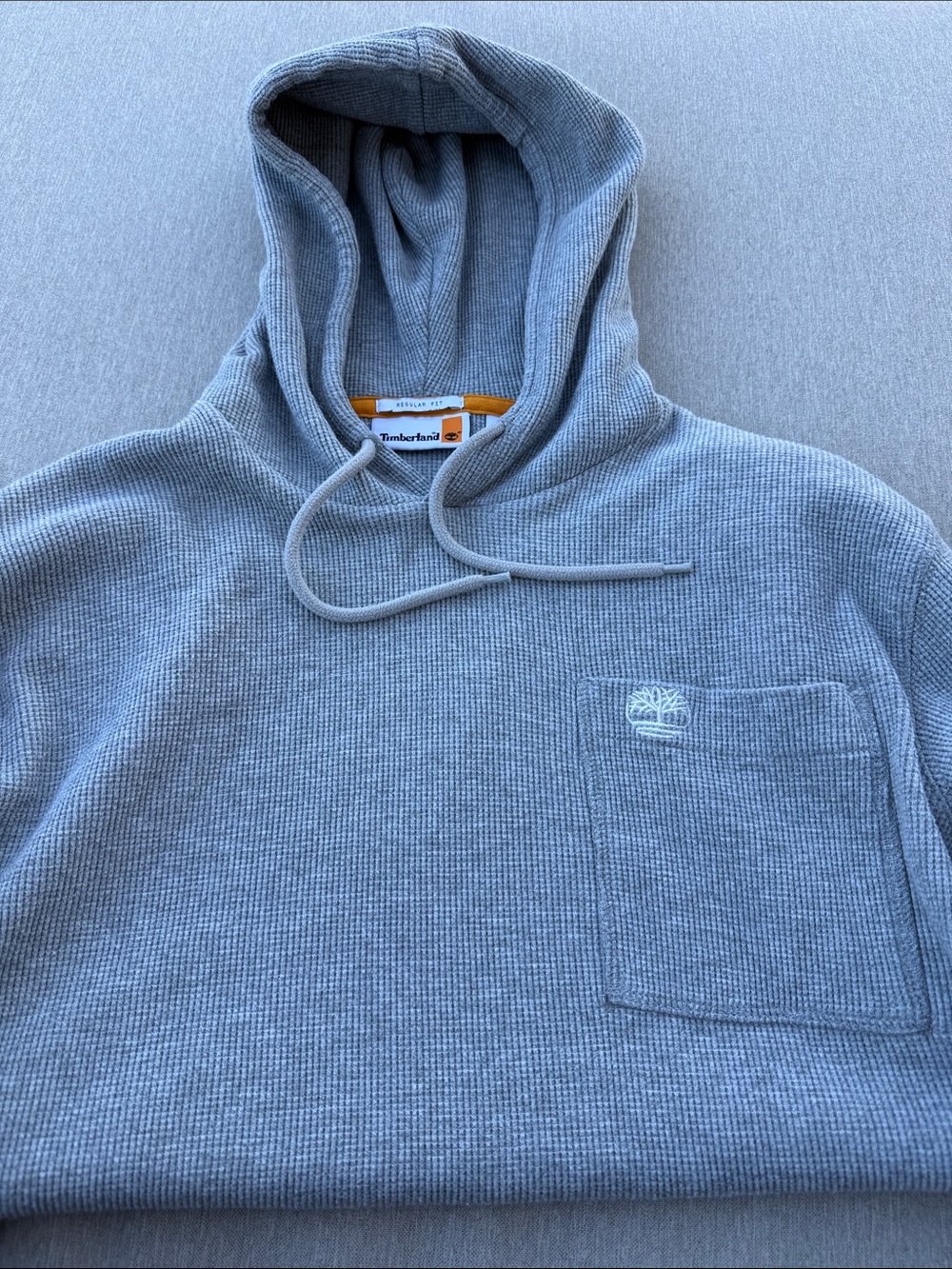 Timberland Men’s Light Gray Waffle Knit Hooded Sweater